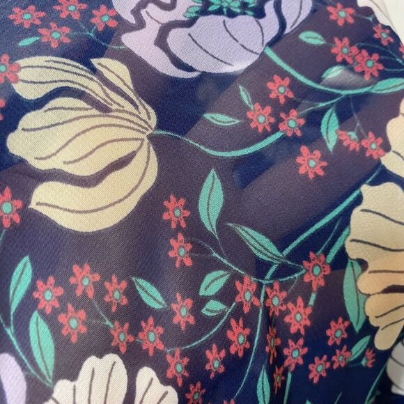 Mary & Mabel Floral Tunic Blouse Womens S Oversized Boho Chic Flowy Sheer Ruffle - Picture 4 of 10